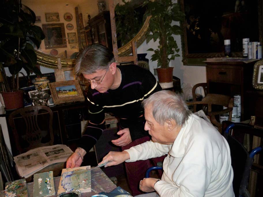 Sergio Scatizzi nel suo studio con Donato Di Zio - Firenze 2008